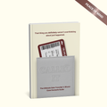 A book titled 'Called It: The Ultimate Solo Traveller's Worst Case Scenarios Guide' shown standing upright with a gray leather-like pocket holding a red boarding pass. The background is a warm off-white, and a brown diagonal banner in the top right reads 'PEACE OF MIND'.